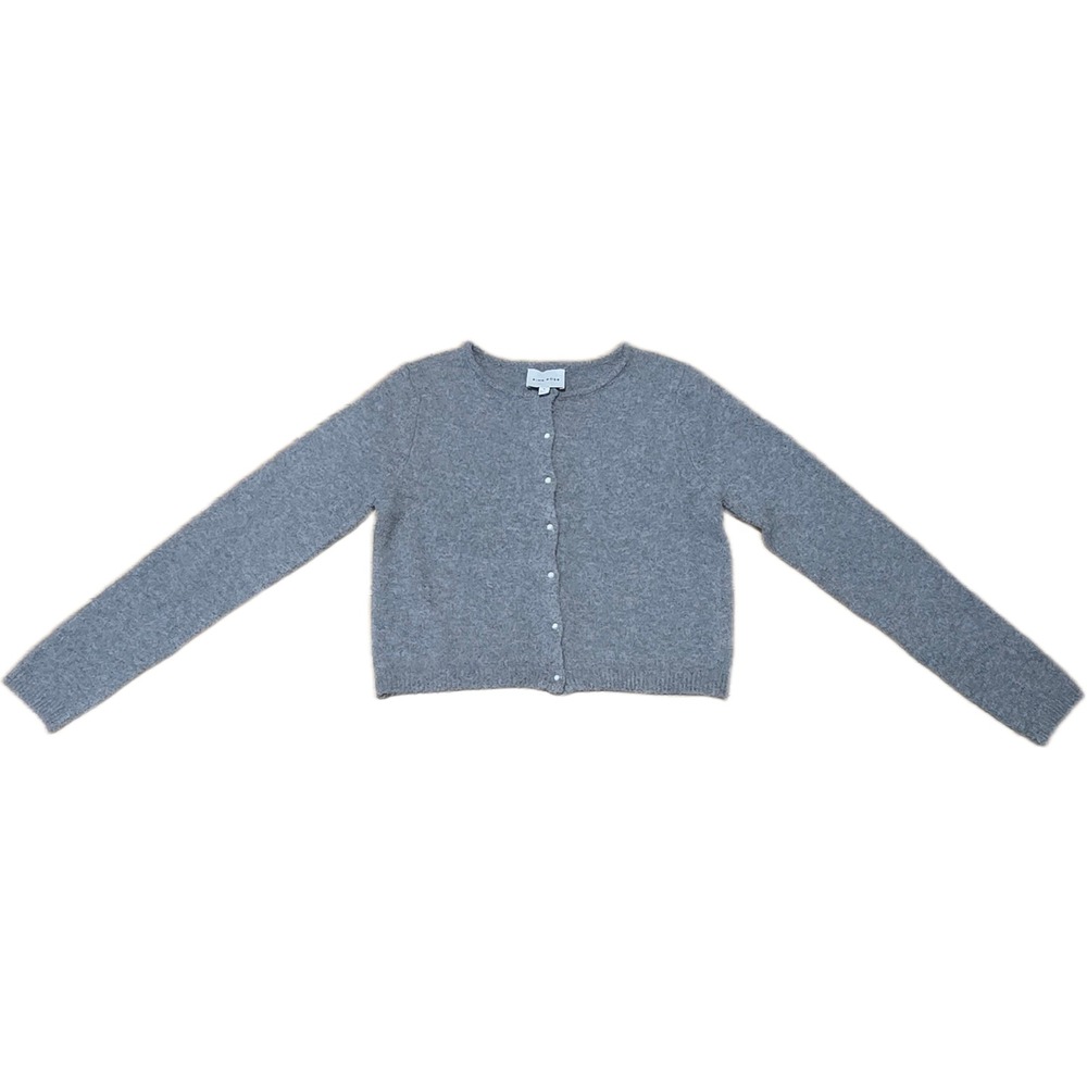 Pink Rose Gray Cropped Cardigan Sweater Faux Pearl Buttons Womens Medium